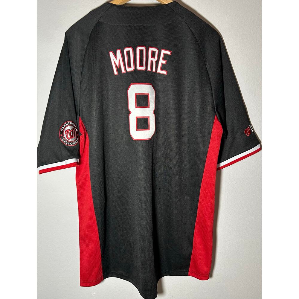 Washington Nationals 2019 MLB World Series  Black Baseball Jersey #8 Moore Sz Ld - Picture 9 of 11